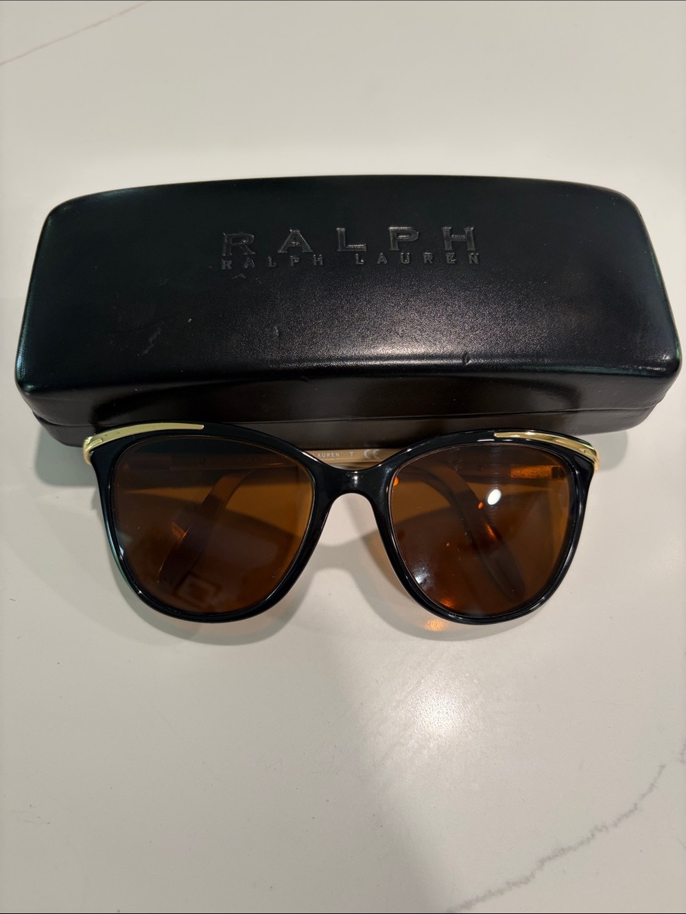 Ralph Lauren RA5203 Black Cat Eye Prescription Sunglasses with Gold Accents